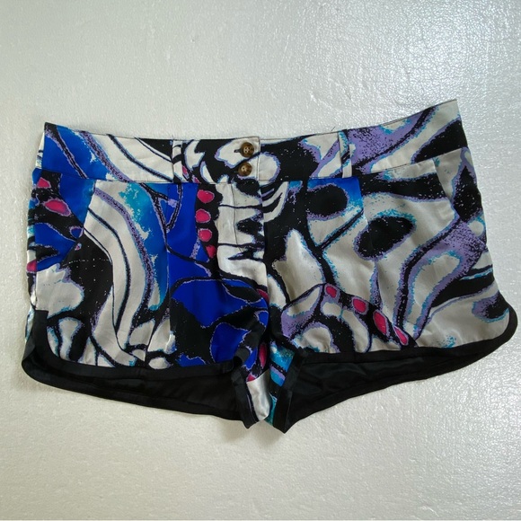 Bebe Abstract Print Silk Blend Shorts Size 10 Sexy Luxury Y2K Summer Beach Cute - Picture 1 of 7
